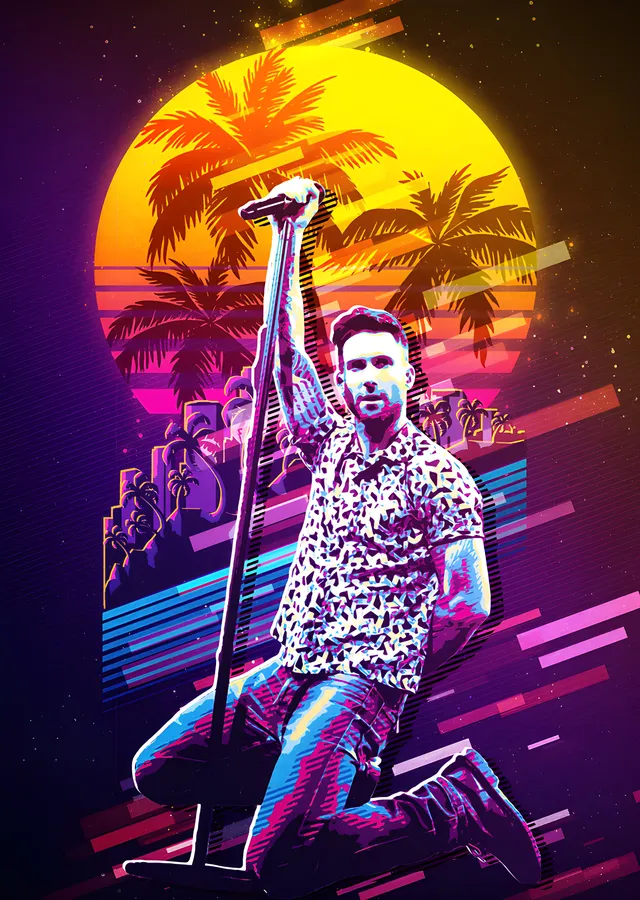 Adam Levine - Retro Gün Batımı Sahnesi metal tablo