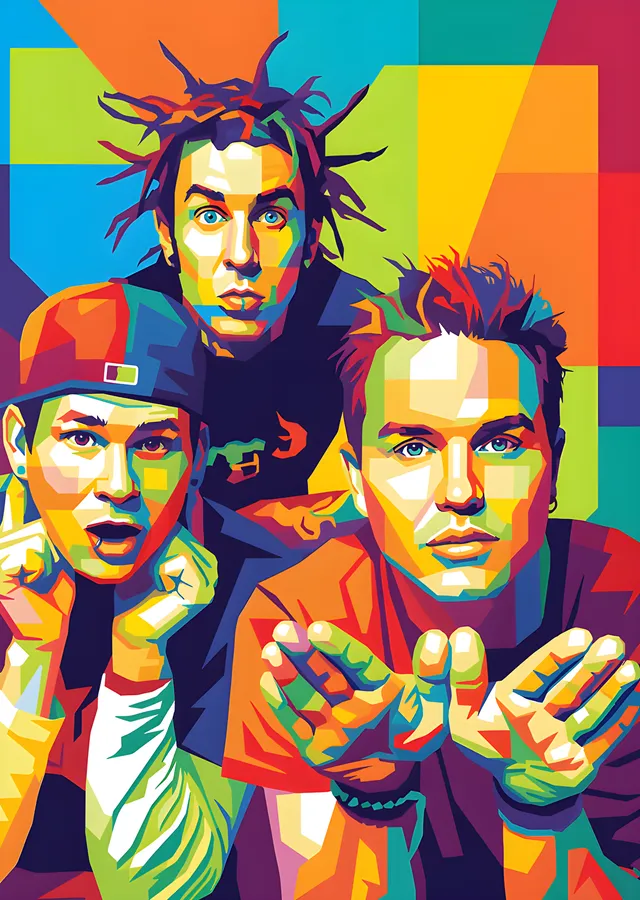 Blink-182 - Renk Bloklu Üçlü Portre metal tablo