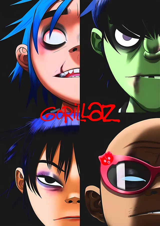 Gorillaz - Yakın Çekim Dörtleme metal tablo