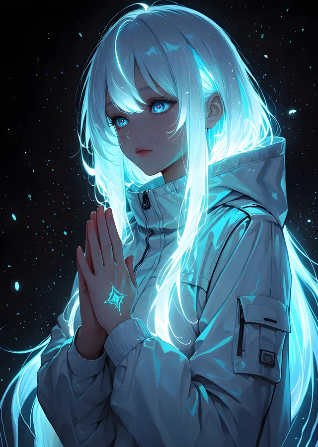 Buz Mavisi Işıkta Anime Portre metal tablo