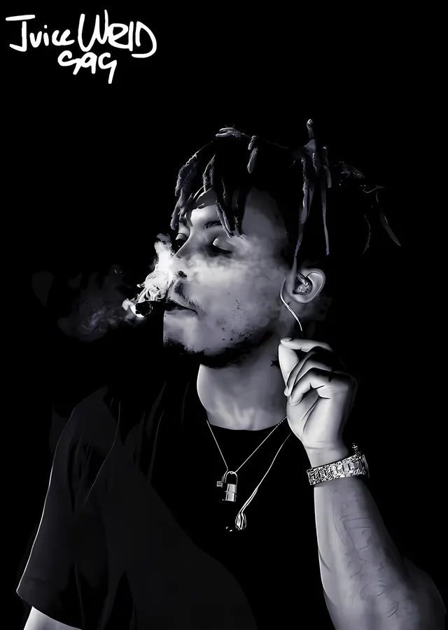 Juice WRLD - Siyah Beyaz Duman Portresi metal tablo