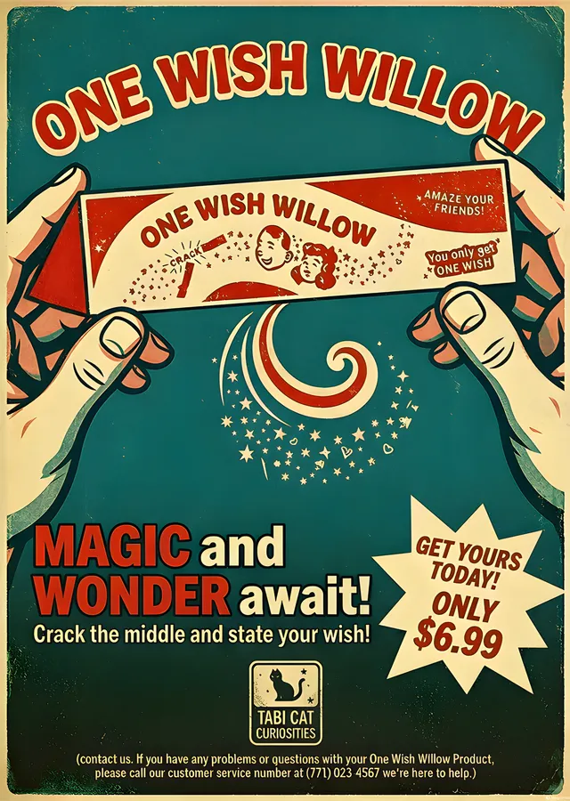 One Wish Willow - Retro Reklam Afişi metal tablo