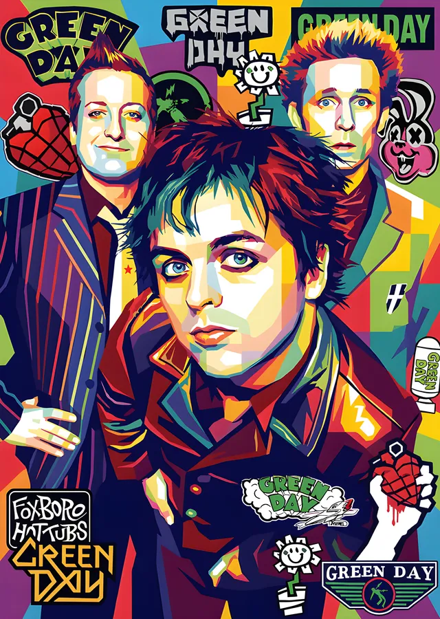 Green Day - Renk Bloklu Kolaj metal tablo