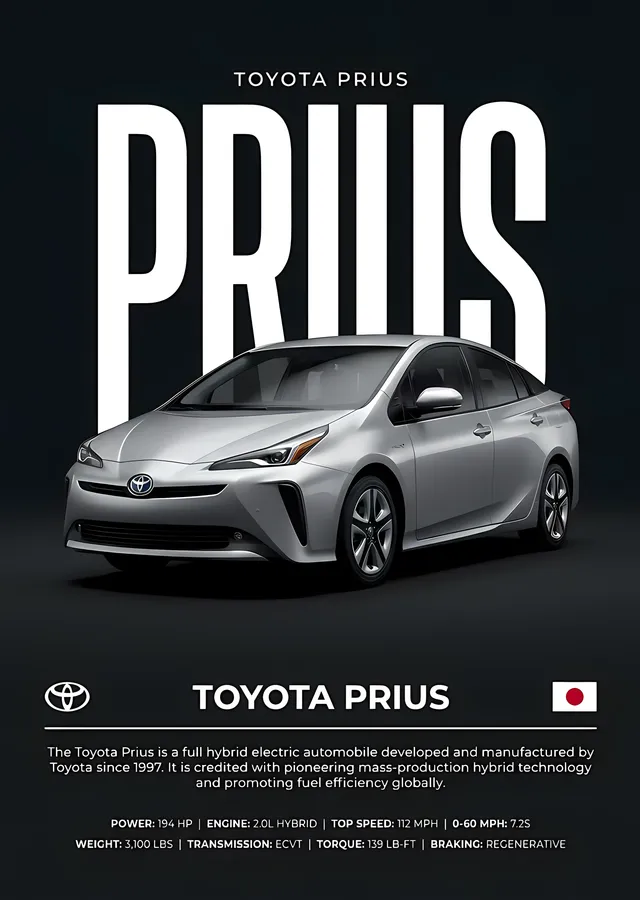 Toyota Prius - Siyah Zeminde Teknik Afiş metal tablo