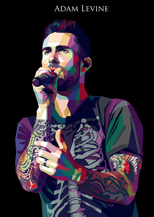 Adam Levine - Renkli Geometrik Portre metal tablo