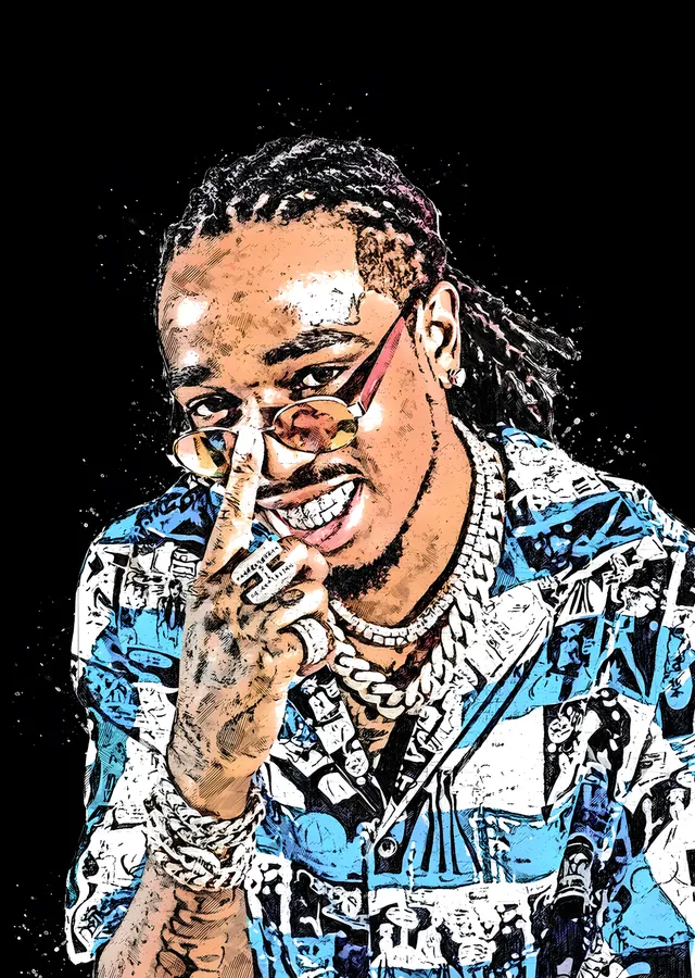 Migos - Mavi Desenli Ceket Portresi metal tablo