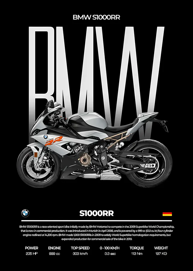 BMW S1000RR - Beyaz Gövde Afişi metal tablo