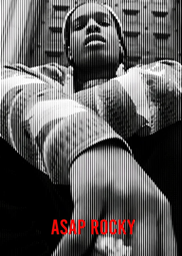 ASAP Rocky - Çizgili Siyah Beyaz Portre metal tablo