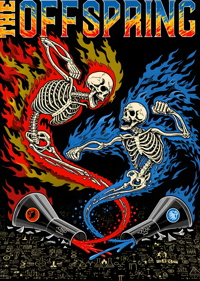 The Offspring - Alevli İskelet Kaykaycılar metal tablo