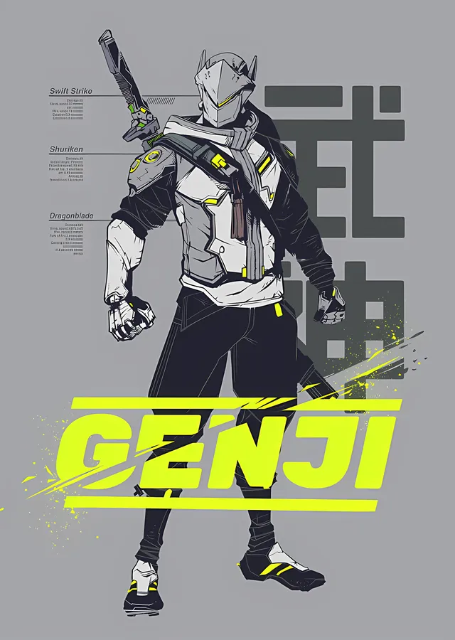 Genji - Overwatch metal tablo