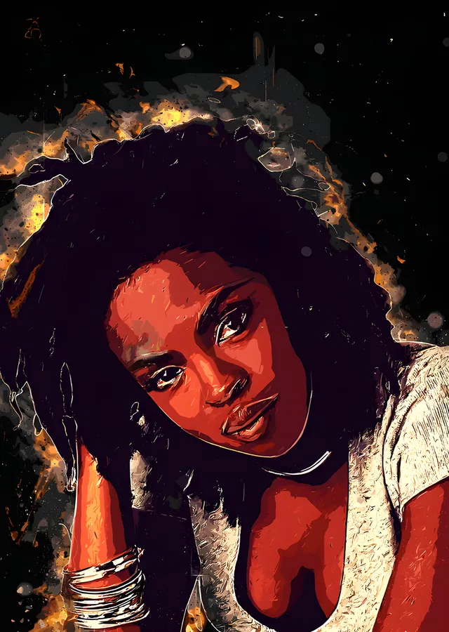 Lauryn Hill - Kızıl Fırça Portresi metal tablo