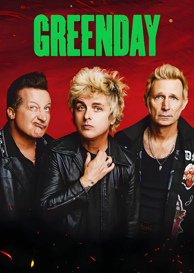 Green Day - Kızıl Zeminde Grup Portresi metal tablo