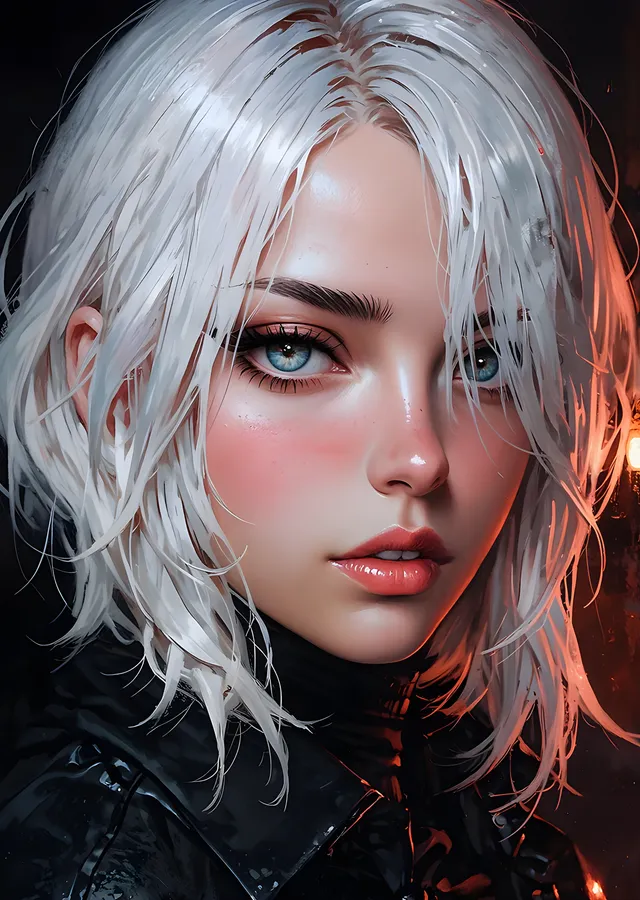Beyaz Saçlı Anime Portre metal tablo