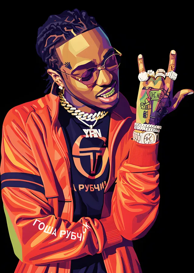 Quavo - Turuncu Ceketli Vektör Portre metal tablo