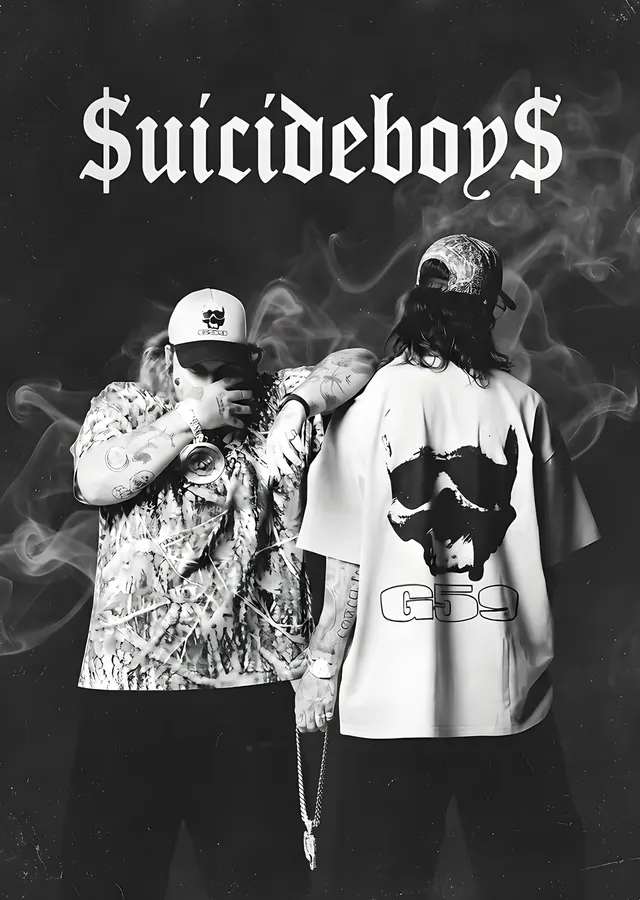 $uicideboy$: Siyah Beyaz Duman metal tablo
