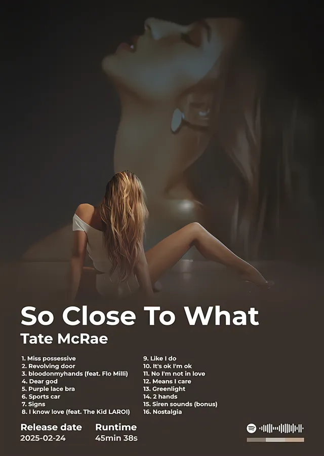 Tate McRae - So Close to What Künyesi metal tablo