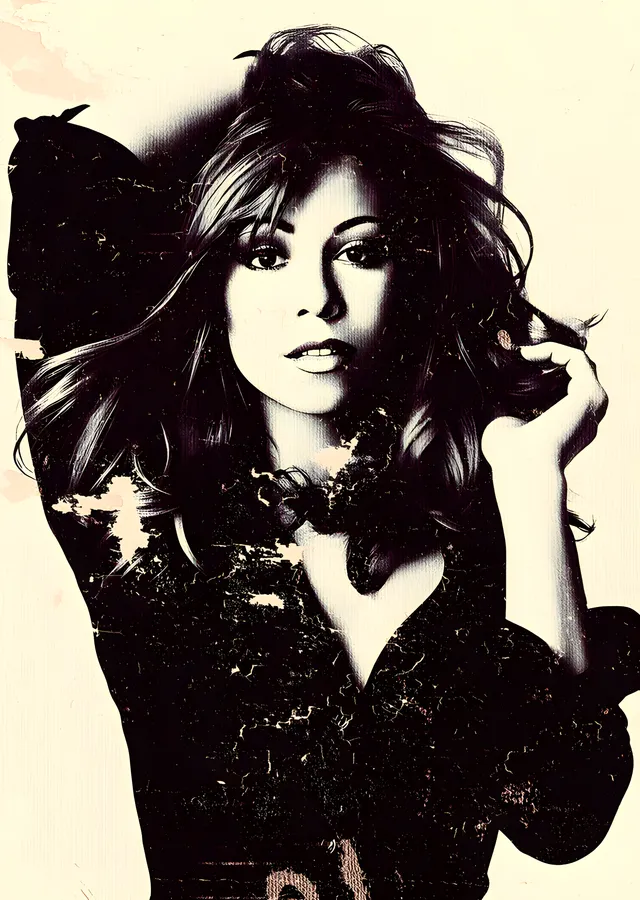 Mariah Carey - Siyah Beyaz Yakın Portre metal tablo