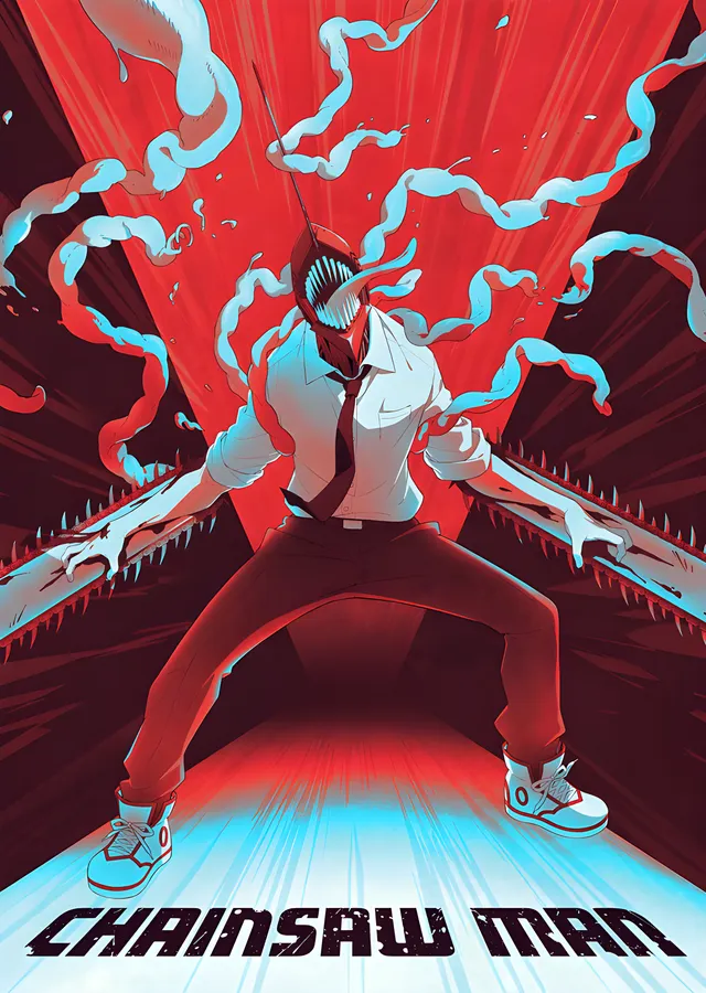 Chainsaw Man - Kırmızı Zeminde Denji metal tablo