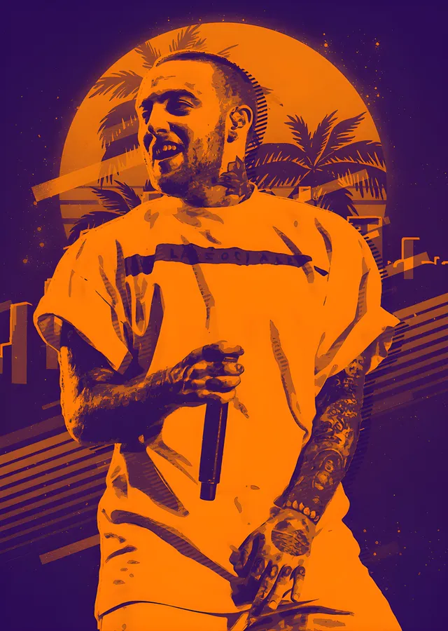 Mac Miller - Turuncu Retro Sahne metal tablo