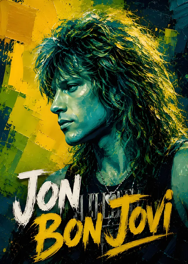 Jon Bon Jovi - Yeşil Sarı Portre metal tablo