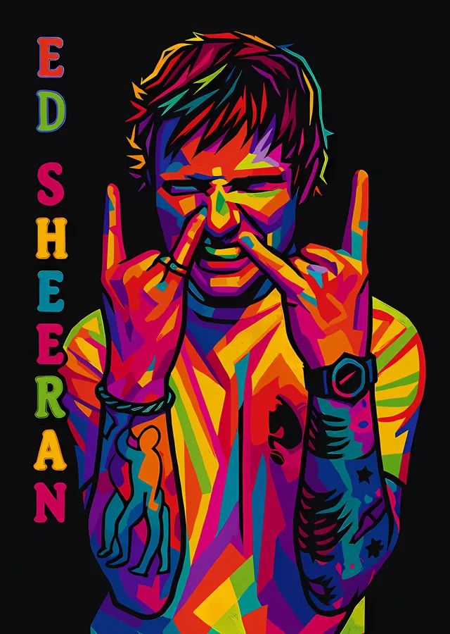 Ed Sheeran - Neon Renk Bloklu Portre metal tablo