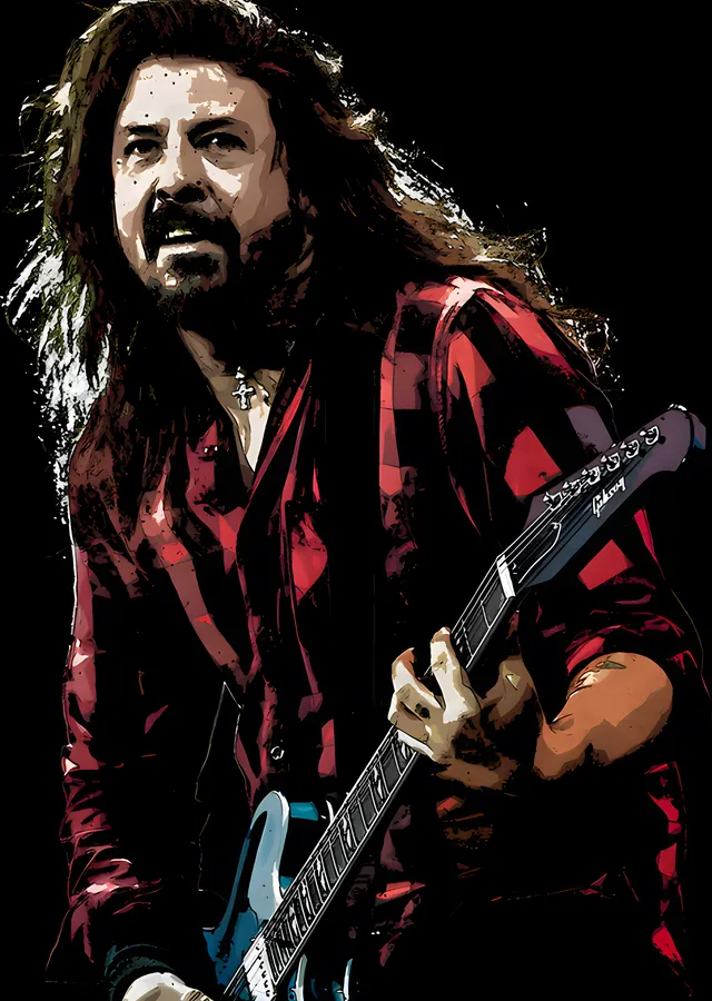 Dave Grohl - Kırmızı Tonlu Gitar Portresi metal tablo