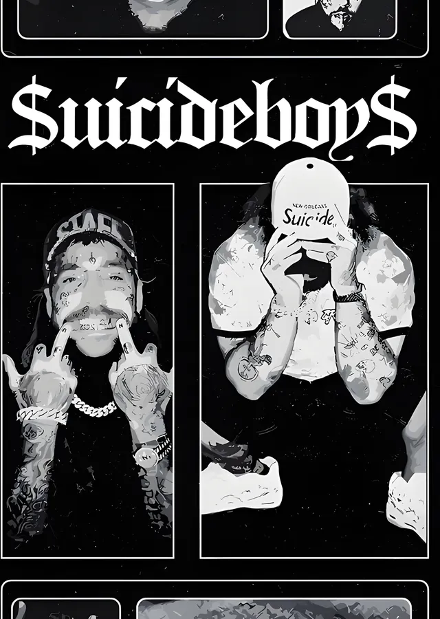 $uicideboy$ - Siyah Beyaz Kolaj metal tablo