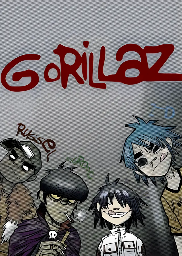 Gorillaz - Russel, Murdoc, Noodle ve 2-D metal tablo