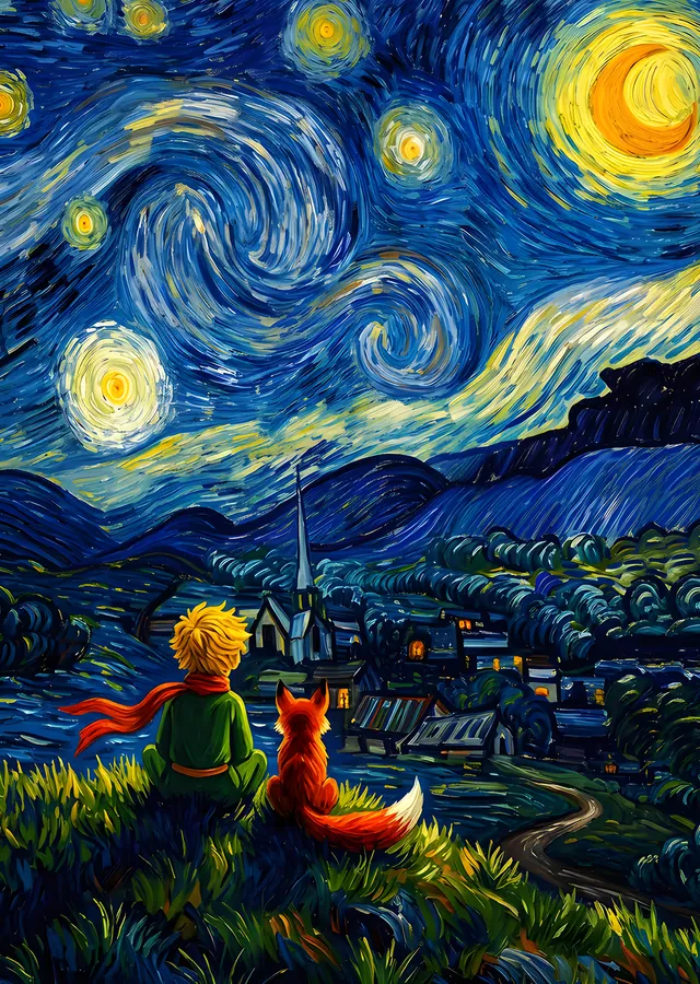 The Little Prince - Kilise Kulesi ve Köy metal tablo