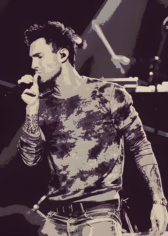 Adam Levine - Sepya Performans Karesi metal tablo