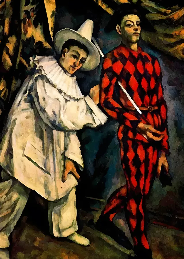 Pierrot ve Harlequin - Post Empresyonist metal tablo
