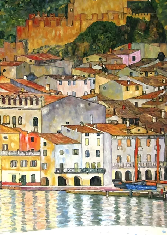 Gustav Klimt - Göl Kıyısındaki Kasaba metal tablo