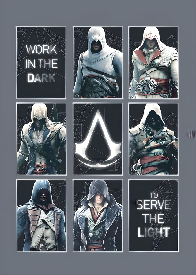 Assassin's Creed - Dokuz Kareli Karakter Izgarası metal tablo