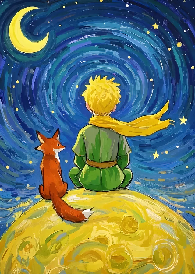 The Little Prince - Hilal Altında Sarı Gezegen metal tablo