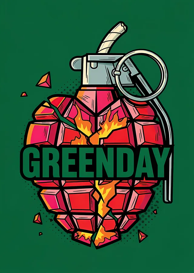 Green Day - Yeşil Zeminde El Bombası metal tablo