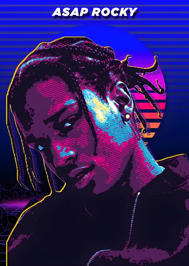 ASAP Rocky - Neon Retro Portre metal tablo
