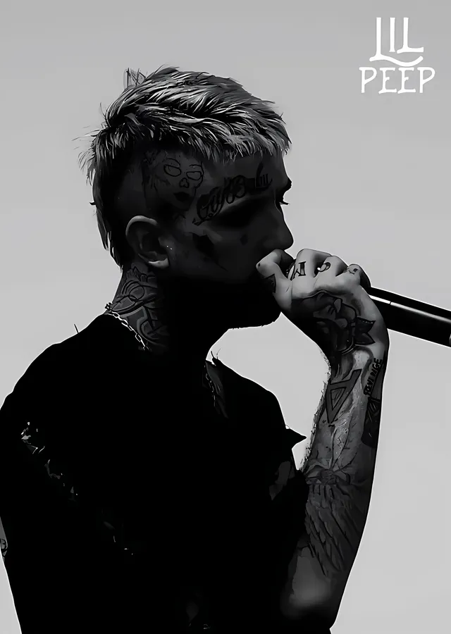 Lil Peep - Beyaz Zeminde Siyah Beyaz Portre metal tablo