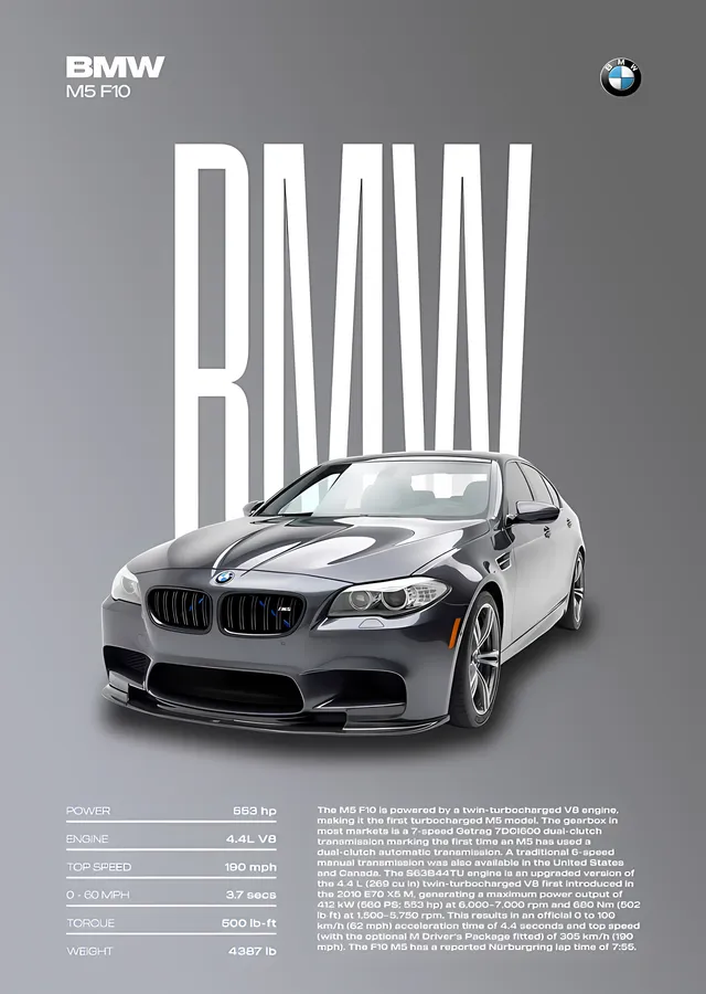 BMW M5 F10 · Açık Gri Kompozisyon metal tablo