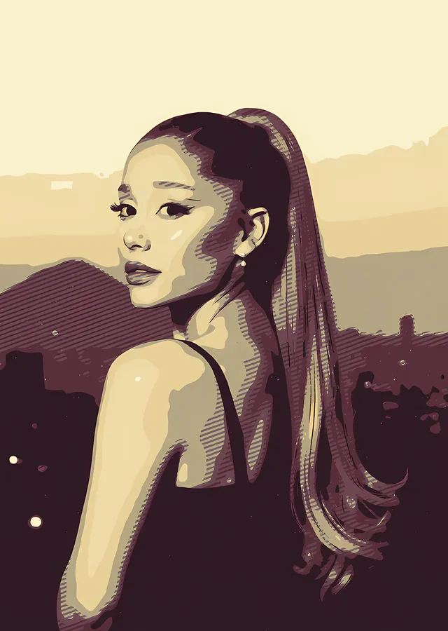 Ariana Grande - Gün Batımı İllüstrasyonu metal tablo