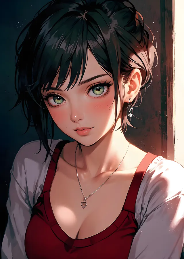 Kırmızı Atletli Anime Kız - Pencere Işığı metal tablo