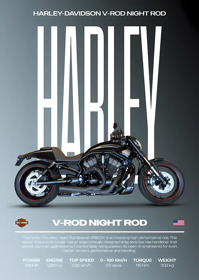 Harley-Davidson V-Rod Night Rod metal tablo