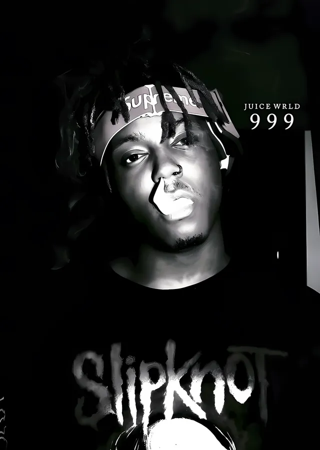 Juice WRLD - Siyah Beyaz Yakın Portre metal tablo