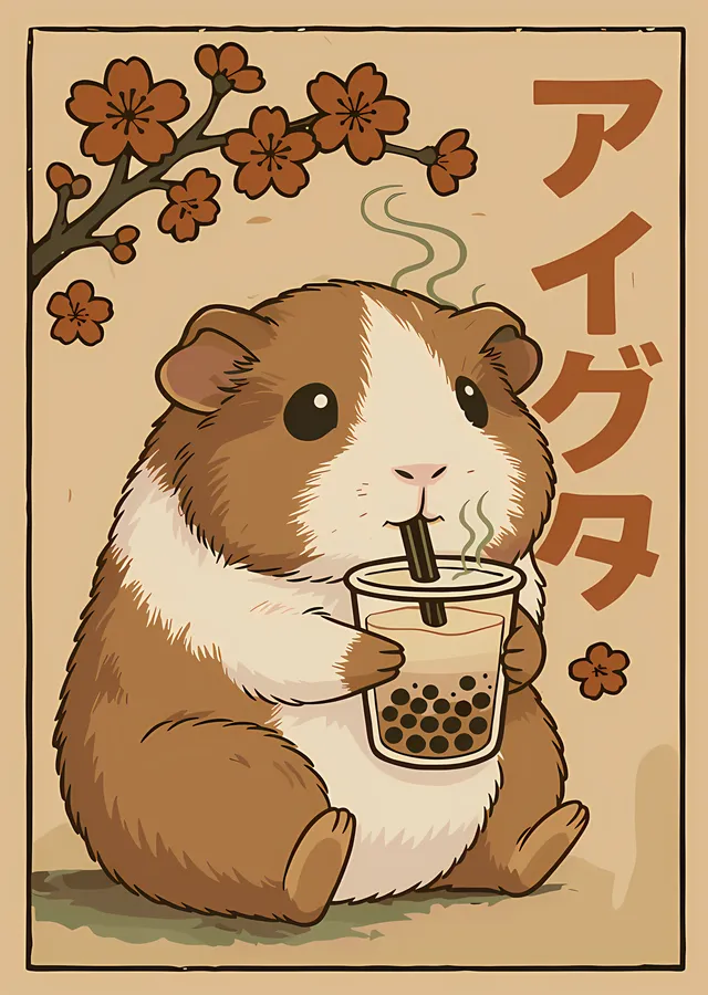 Bubble Tea İçen Gine Domuzu metal tablo