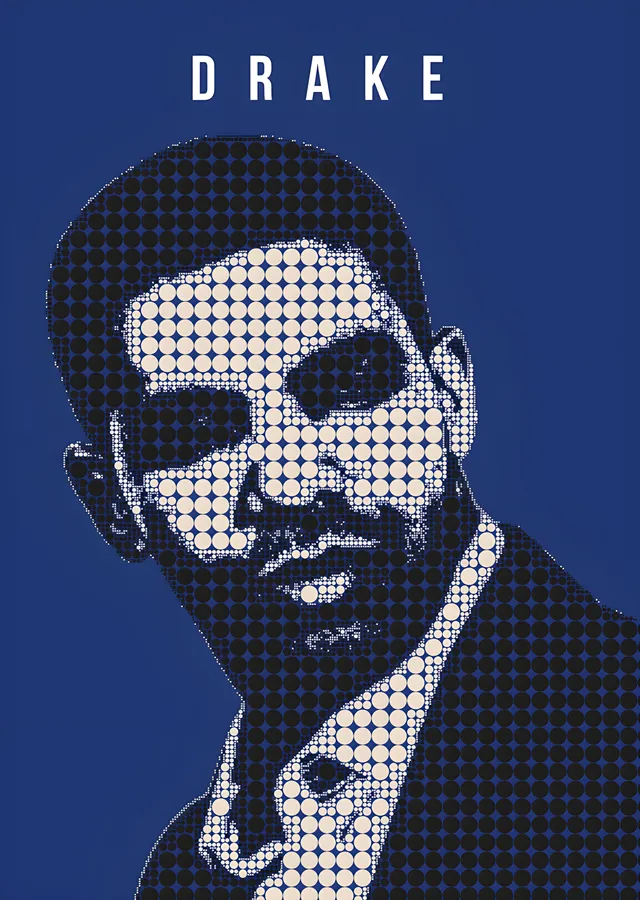 Drake - Lacivert Halftone Portre metal tablo