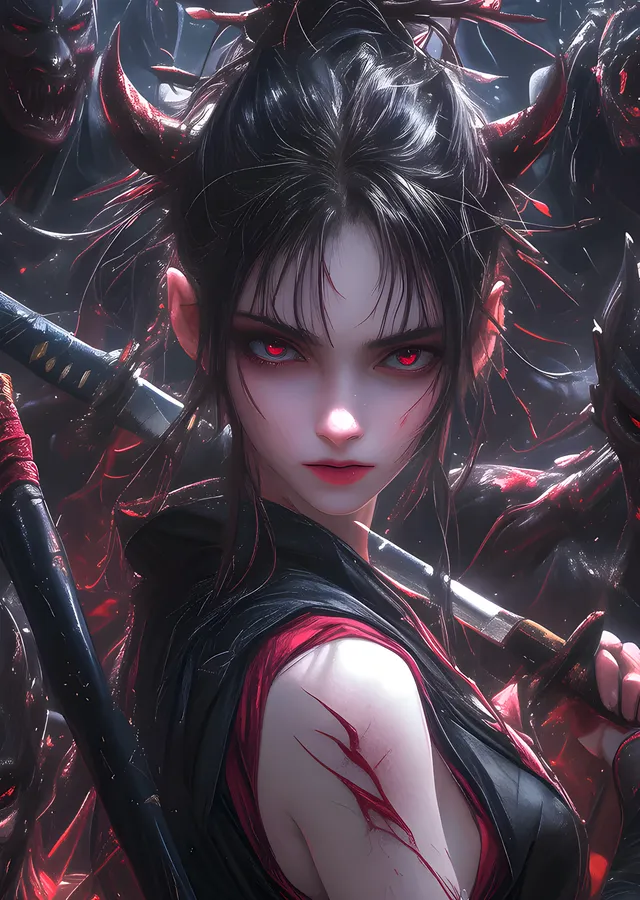 Boynuzlu Katana Anime Savaşçı metal tablo