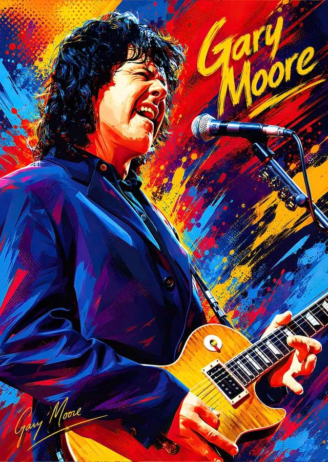 Gary Moore - Renkli Portre metal tablo