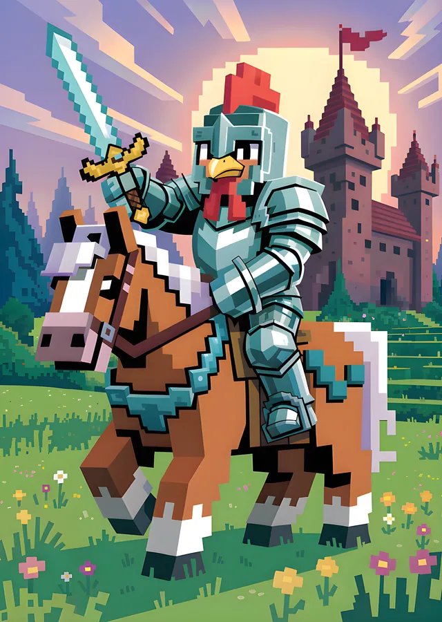 Minecraft - Şatoya Giden Tavuk Şövalye metal tablo