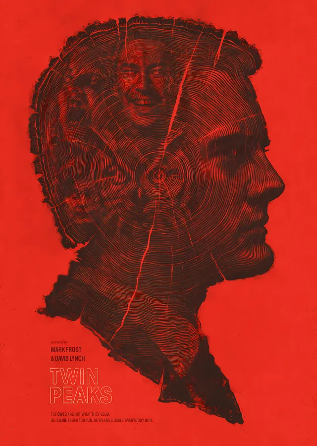Twin Peaks - Kızıl Zeminde Profil Silueti metal tablo