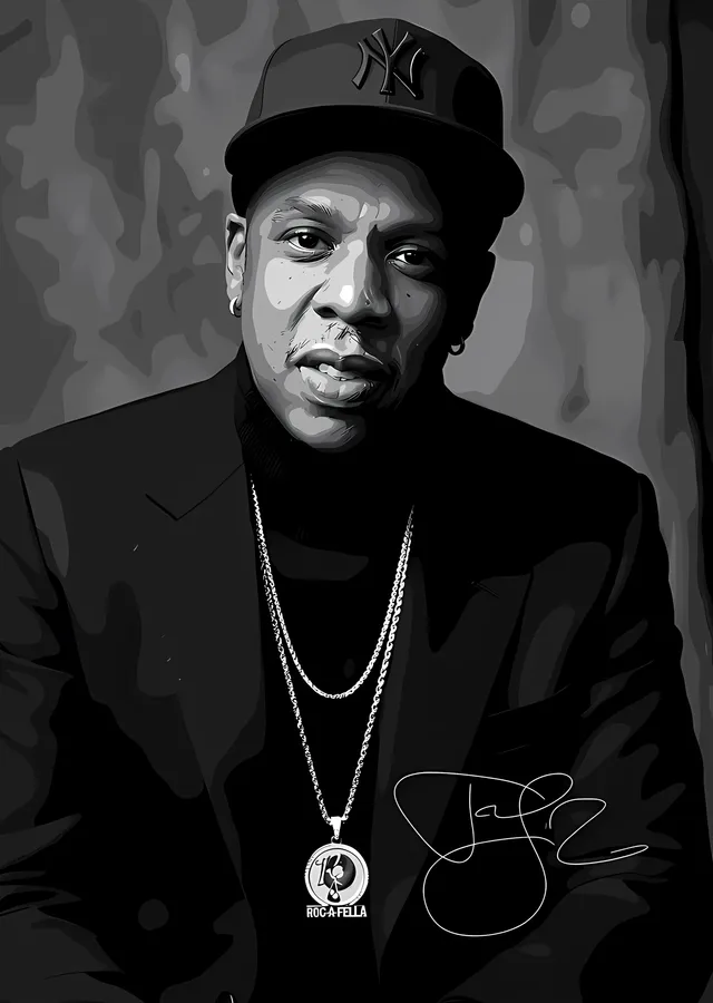 Jay-Z - İmzalı Siyah Beyaz Portre metal tablo