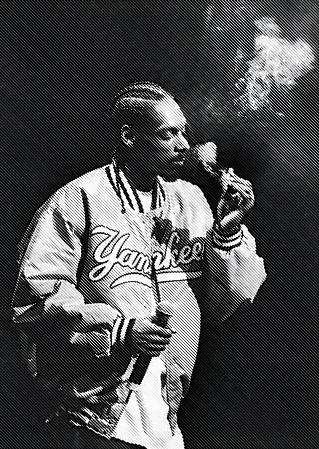 Snoop Dogg - Beyzbol Formalı Siyah Beyaz Kare metal tablo